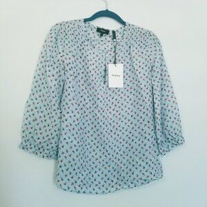 Theory Floral Blue Silk Blouse M NWT